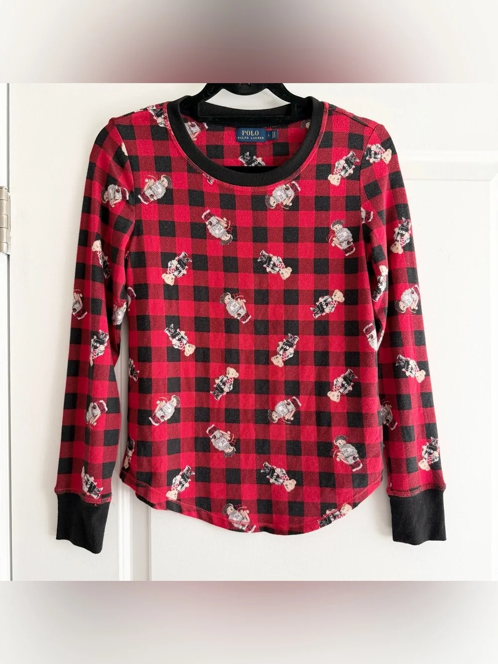 Polo Ralph Lauren Red & Black Plaid Bear Long Sleeve Pajama Shirt